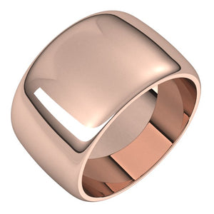 10K Rose Gold Half Round Wedding Band, 12 mm Wide