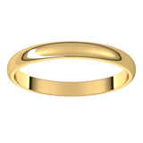 14K Yellow Gold Half Round Light Wedding Band, 2.5 mm Wide