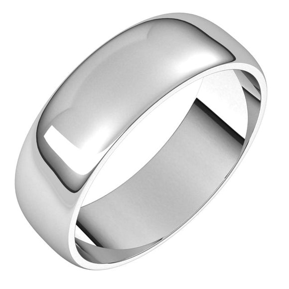 Sterling Silver Half Round Light Wedding Band, 6 mm Wide