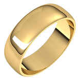 18K Yellow Gold Half Round Light Wedding Band, 6 mm Wide