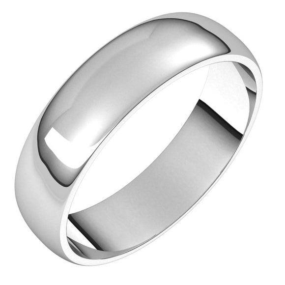 Sterling Silver Half Round Light Wedding Band, 5 mm Wide