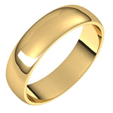 10K Yellow Gold Half Round Light Wedding Band, 5 mm Wide