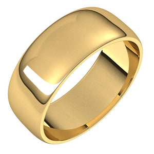 14K Yellow Gold Half Round Light Wedding Band, 7 mm Wide