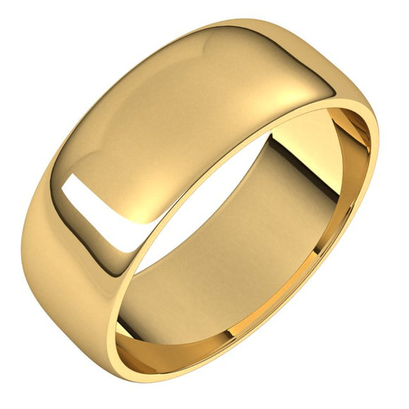 14K Yellow Gold Half Round Light Wedding Band, 7 mm Wide