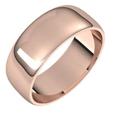 14K Rose Gold Half Round Light Wedding Band, 7 mm Wide