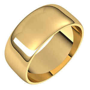 18K Yellow Gold Half Round Light Wedding Band, 8 mm Wide