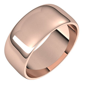 14K Rose Gold Half Round Light Wedding Band, 8 mm Wide