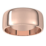 14K Rose Gold Half Round Light Wedding Band, 8 mm Wide