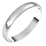 10K White Gold Half Round Ultra-Light Wedding Band, 3 mm Wide