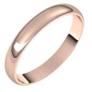 14K Rose Gold Half Round Ultra-Light Wedding Band, 3 mm Wide