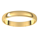 14K Yellow Gold Half Round Ultra-Light Wedding Band, 3 mm Wide