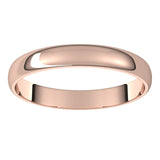 14K Rose Gold Half Round Ultra-Light Wedding Band, 3 mm Wide