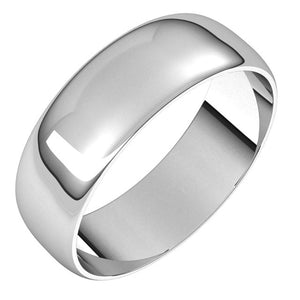 14K White Gold Half Round Ultra-Light Wedding Band, 6 mm Wide