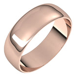 18K Rose Gold Half Round Ultra-Light Wedding Band, 6 mm Wide