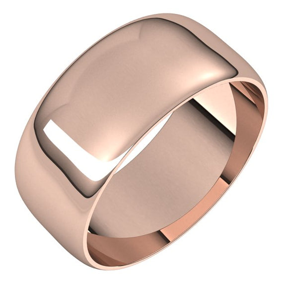 18K Rose Gold Half Round Ultra-Light Wedding Band, 8 mm Wide