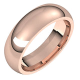 10K Rose Gold Domed Comfort Fit Wedding Band, 6 mm Wide