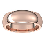 18K Rose Gold Domed Comfort Fit Wedding Band, 6 mm Wide