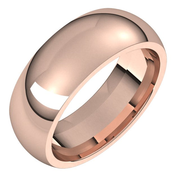 18K Rose Gold Domed Comfort Fit Wedding Band, 7 mm Wide