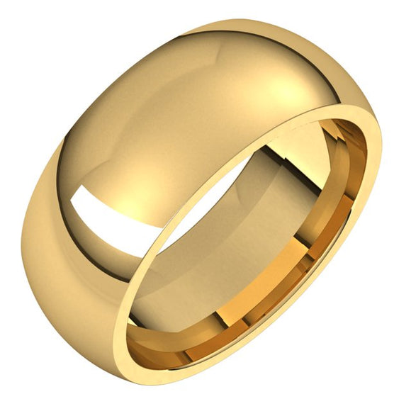 10K Yellow Gold Domed Comfort Fit Wedding Band, 8 mm Wide