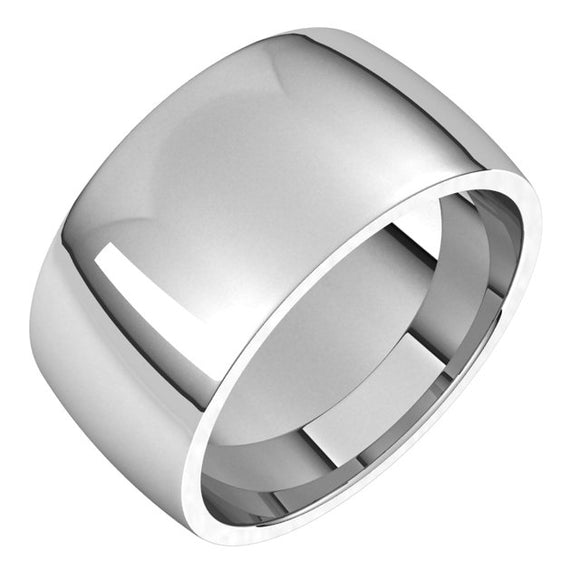 18K White Gold Domed Light Comfort Fit Wedding Band, 10 mm Wide