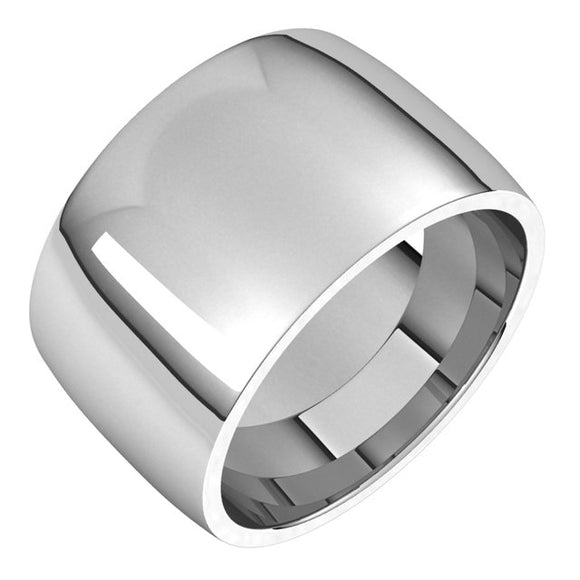 14K White Gold Domed Light Comfort Fit Wedding Band, 12 mm Wide