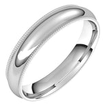 Platinum Milgrain Domed Light Comfort Fit Wedding Band, 4 mm Wide