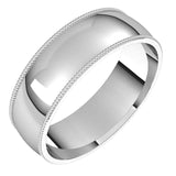 Palladium Milgrain Domed Light Comfort Fit Wedding Band, 6 mm Wide