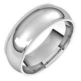 Sterling Silver Milgrain Domed Light Comfort Fit Wedding Band, 7 mm Wide