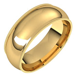 14K Yellow Gold Milgrain Domed Light Comfort Fit Wedding Band, 7 mm Wide