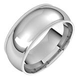 10K White Gold Milgrain Domed Comfort Light Fit Wedding Band, 8 mm Wide