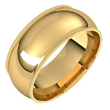 14K Yellow Gold Milgrain Domed Light Comfort Fit Wedding Band, 8 mm Wide