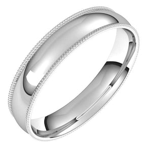 Platinum Milgrain Domed Light Comfort Fit Wedding Band, 4 mm Wide