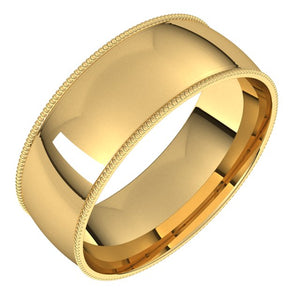 14K Yellow Gold Milgrain Domed Light Comfort Fit Wedding Band, 7 mm Wide