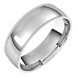 Palladium Milgrain Domed Light Comfort Fit Wedding Band, 6 mm Wide