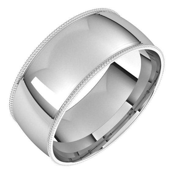 10K White Gold Milgrain Domed Comfort Light Fit Wedding Band, 8 mm Wide