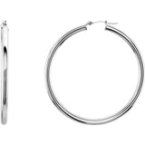 14K White Gold 3 mm Wide Hoop Earrings, Round Profile