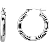 14K White Gold 3 mm Wide Hoop Earrings, Round Profile