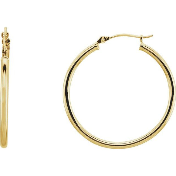 14K Yellow Gold 2 mm Wide Medium/Large Hoop Earrings