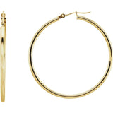 14K Yellow Gold 2 mm Wide Medium/Large Hoop Earrings