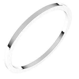 10K White Gold Flat Wedding Band, 1 mm Wide