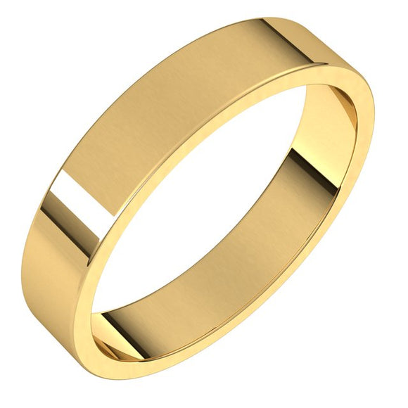 14K Yellow Gold Flat Wedding Band, 4 mm Wide