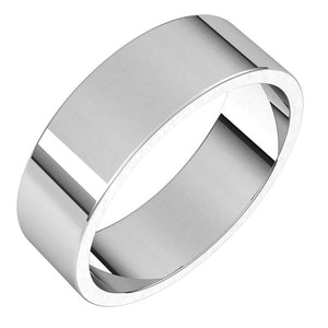 14K White Gold Flat Wedding Band, 6 mm Wide