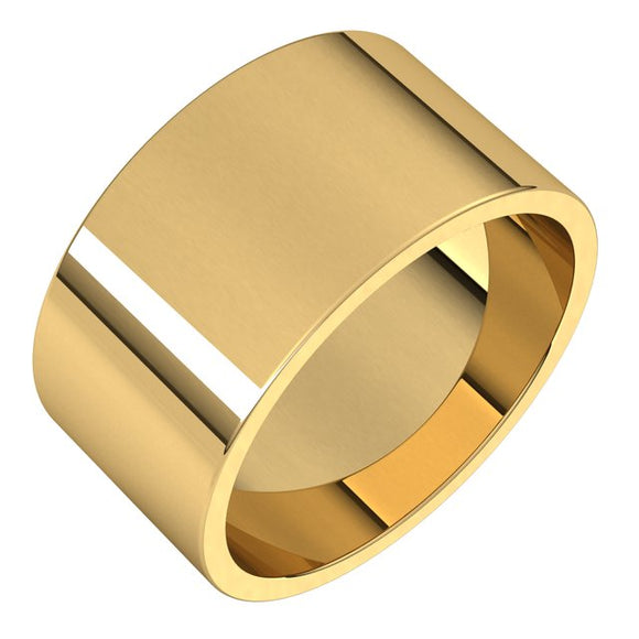 18K Yellow Gold Flat Wedding Band, 10 mm Wide