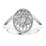 Sterling Silver .025 CTW Natural Diamond Filigree Ring with Beading