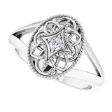 Sterling Silver .025 CTW Natural Diamond Filigree Ring with Beading