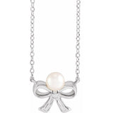 Cultured White Akoya Pearl 18" Bow Necklace